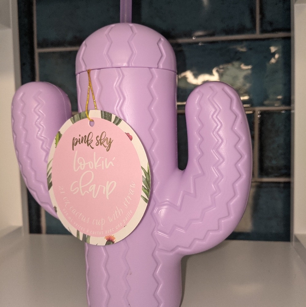 Purple cactus bottle with straw